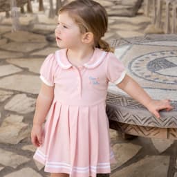 Dave Bella White Pink Soda Cotton Girls Dresses Baby College Style New Summer Children Pleated Dress DB2235525