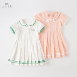Dave Bella White Pink Soda Cotton Girls Dresses Baby College Style New Summer Children Pleated Dress DB2235525