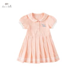 Dave Bella White Pink Soda Cotton Girls Dresses Baby College Style New Summer Children Pleated Dress DB2235525