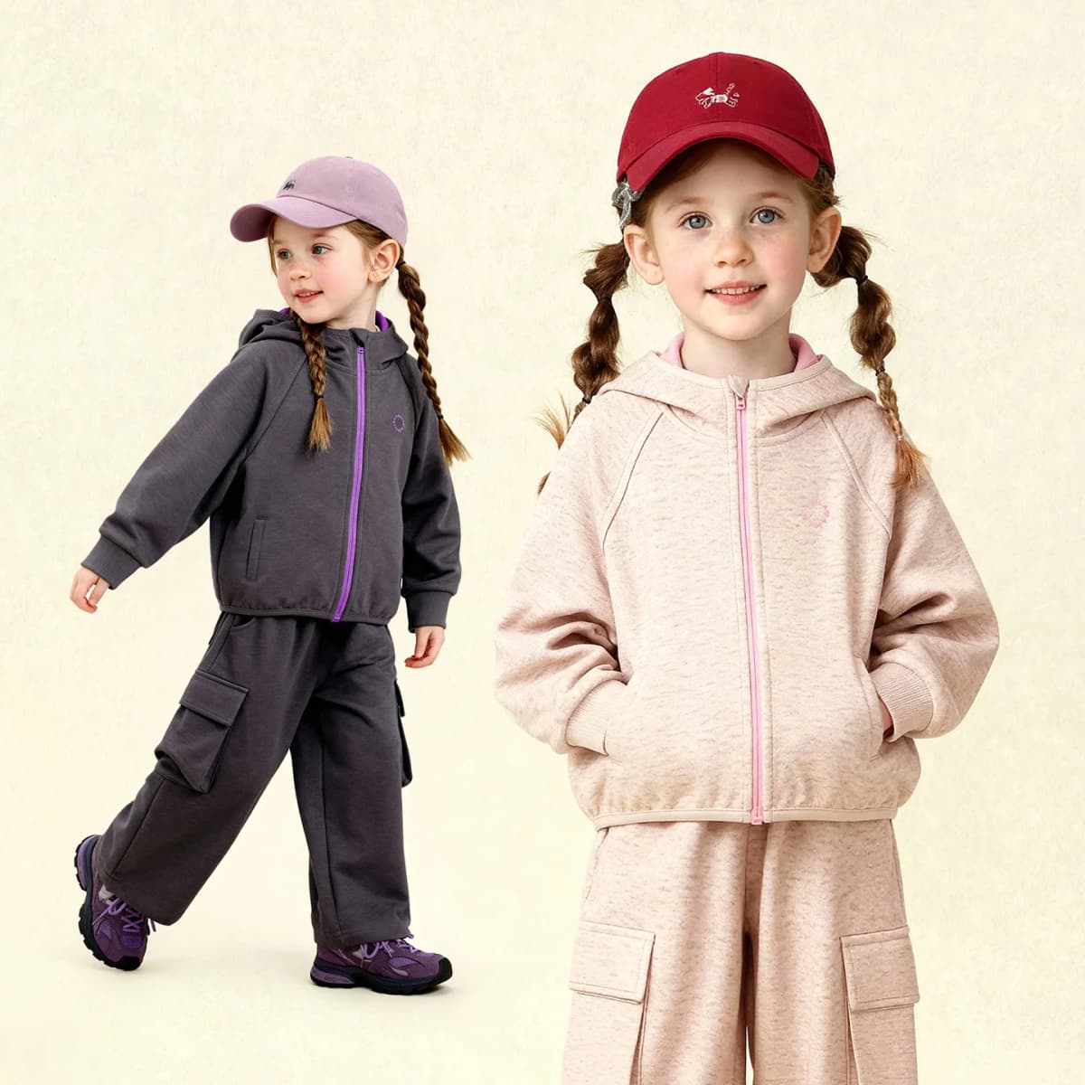 Amila Spring Children's Pants Set, Men's and Women's Hooded Zipper Jacket, Casual Children's Clothing Top, Two Piece Pants Set