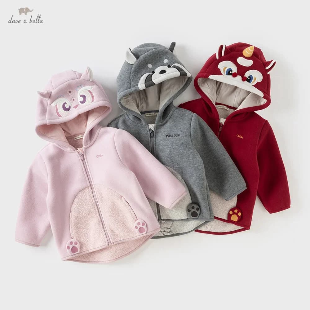 Dave Bella Children's Fleece Coat Tops Autumn Boys Girls Baby Fashion Casual Kids Hooded Jacket Outdoor New Year DBX14462-E