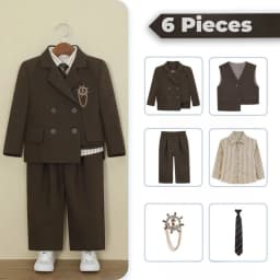 Casual Handsome Kids Suit Set 6 Pieces 90-160cm Notched Lapel Boys Formal Suits For Piano Performance Stylish Party Tuxedo