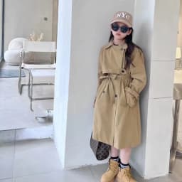 Girl's Trendy British Style Trench Coat Autumn Outerwear Mid Length Two Piece Tie Belt Streetwear Coat