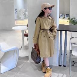 Girl's Trendy British Style Trench Coat Autumn Outerwear Mid Length Two Piece Tie Belt Streetwear Coat