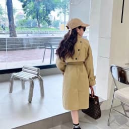 Girl's Trendy British Style Trench Coat Autumn Outerwear Mid Length Two Piece Tie Belt Streetwear Coat