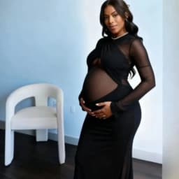 Black Sheer Maternity Dress, Mesh Long Sleeve Bodycon Maxi Gown for Bump Revealing Photoshoot, Sexy Pregnancy Evening Wear
