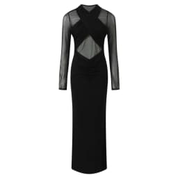 Black Sheer Maternity Dress, Mesh Long Sleeve Bodycon Maxi Gown for Bump Revealing Photoshoot, Sexy Pregnancy Evening Wear