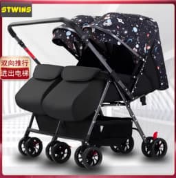 Twin Stroller, Double Seat/double Recline Stroller, Foldable, Suitable for Two People and Can Be Taken Into Elevators.