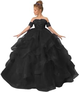 Dress for girls Party Flower Kids Ball Gown Tulle Off Shoulder Children Birthday Wedding Dresses First Communion Gown Clothing