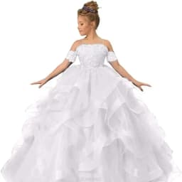 Dress for girls Party Flower Kids Ball Gown Tulle Off Shoulder Children Birthday Wedding Dresses First Communion Gown Clothing
