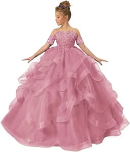 Dress for girls Party Flower Kids Ball Gown Tulle Off Shoulder Children Birthday Wedding Dresses First Communion Gown Clothing