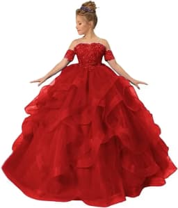 Dress for girls Party Flower Kids Ball Gown Tulle Off Shoulder Children Birthday Wedding Dresses First Communion Gown Clothing