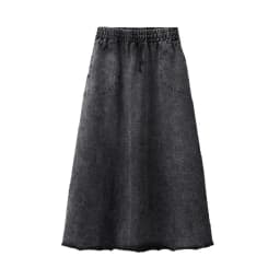 Denim Black Women Lady Clothes Round Neck Shirt Maxi Waisted Skirt and Long Sleeves Top Set Raw Edges Girl Skirt with Pockets