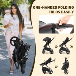 3 in 1 Baby Carriage Stroller Portable Luxurious Travel Pram High Landscape Newborn Baby Stroller with Baby Carrier PU Leather