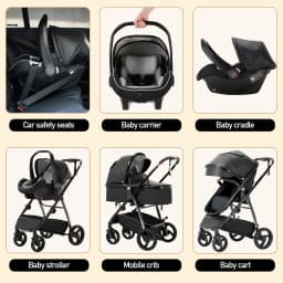 3 in 1 Baby Carriage Stroller Portable Luxurious Travel Pram High Landscape Newborn Baby Stroller with Baby Carrier PU Leather