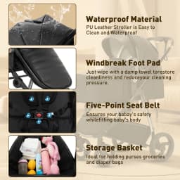 3 in 1 Baby Carriage Stroller Portable Luxurious Travel Pram High Landscape Newborn Baby Stroller with Baby Carrier PU Leather