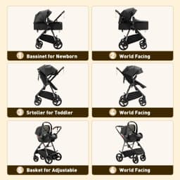 3 in 1 Baby Carriage Stroller Portable Luxurious Travel Pram High Landscape Newborn Baby Stroller with Baby Carrier PU Leather