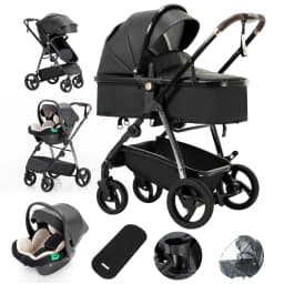 3 in 1 Baby Carriage Stroller Portable Luxurious Travel Pram High Landscape Newborn Baby Stroller with Baby Carrier PU Leather