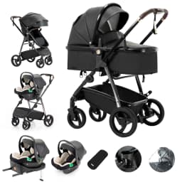 3 in 1 Baby Carriage Stroller Portable Luxurious Travel Pram High Landscape Newborn Baby Stroller with Baby Carrier PU Leather