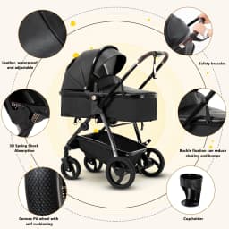 3 in 1 Baby Carriage Stroller Portable Luxurious Travel Pram High Landscape Newborn Baby Stroller with Baby Carrier PU Leather