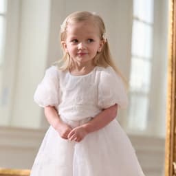 Dave Bella Children's Princess Dress For Girls Spring Summer Kids Mesh Skirt Sweet Puff Sleeves White Outerwear Party DB2251473