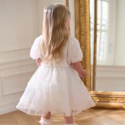 Dave Bella Children's Princess Dress For Girls Spring Summer Kids Mesh Skirt Sweet Puff Sleeves White Outerwear Party DB2251473