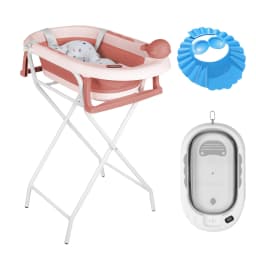 Foldable Baby Bathtub With Bath Mat, Baby Bathtub With Integrated Thermometer, Portable Baby Bathtub For Babies From 0-36 Months