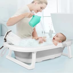 Foldable Baby Bathtub With Bath Mat, Baby Bathtub With Integrated Thermometer, Portable Baby Bathtub For Babies From 0-36 Months