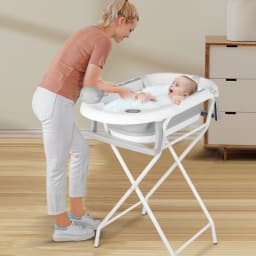 Foldable Baby Bathtub With Bath Mat, Baby Bathtub With Integrated Thermometer, Portable Baby Bathtub For Babies From 0-36 Months