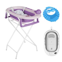 Foldable Baby Bathtub With Bath Mat, Baby Bathtub With Integrated Thermometer, Portable Baby Bathtub For Babies From 0-36 Months