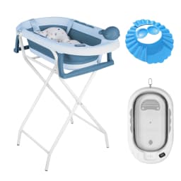 Foldable Baby Bathtub With Bath Mat, Baby Bathtub With Integrated Thermometer, Portable Baby Bathtub For Babies From 0-36 Months