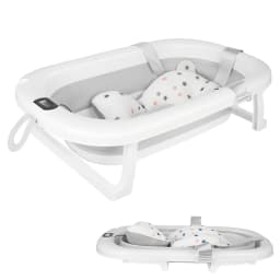 Foldable Baby Bathtub With Bath Mat, Baby Bathtub With Integrated Thermometer, Portable Baby Bathtub For Babies From 0-36 Months
