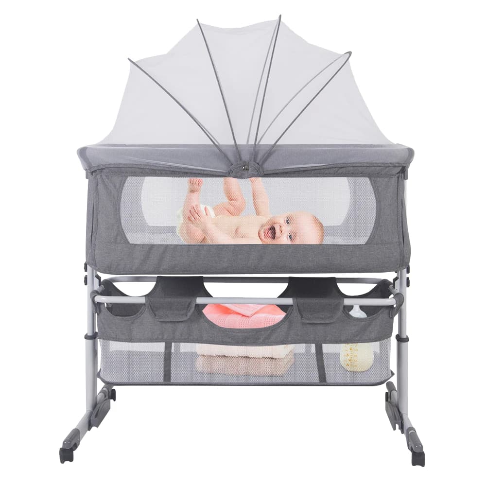 Baby Bed 3-in-1 Co-Sleeping Crib with Mattress and Mosquito Net, Adjustable Height, 1 to 36 Months, Mobile Co-Sleeping Crib