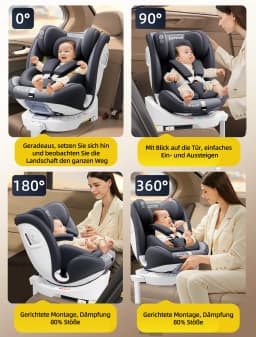 AP03 KL005 Child Seat Baby Car Seat 360° Rotatable ISOFIX ECE,40-150cm,Group 0+1/2/3 (9-36 KG/0-12 Years), 5-Point Safety Belt