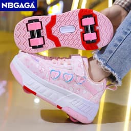 Cute Children Girls' Two Wheels Roller Skating Shoes With Cartoon Prints Teenagers Outdoor Sport Walking Sneakers Size 29-40