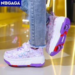 Cute Children Girls' Two Wheels Roller Skating Shoes With Cartoon Prints Teenagers Outdoor Sport Walking Sneakers Size 29-40