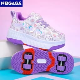 Cute Children Girls' Two Wheels Roller Skating Shoes With Cartoon Prints Teenagers Outdoor Sport Walking Sneakers Size 29-40