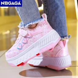 Cute Children Girls' Two Wheels Roller Skating Shoes With Cartoon Prints Teenagers Outdoor Sport Walking Sneakers Size 29-40