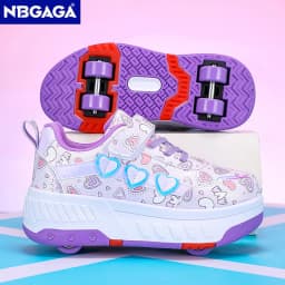 Cute Children Girls' Two Wheels Roller Skating Shoes With Cartoon Prints Teenagers Outdoor Sport Walking Sneakers Size 29-40