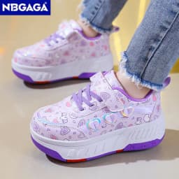 Cute Children Girls' Two Wheels Roller Skating Shoes With Cartoon Prints Teenagers Outdoor Sport Walking Sneakers Size 29-40