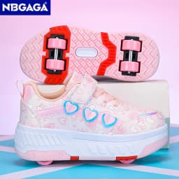 Cute Children Girls' Two Wheels Roller Skating Shoes With Cartoon Prints Teenagers Outdoor Sport Walking Sneakers Size 29-40