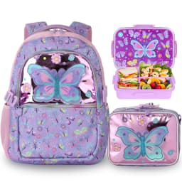 3 Pcs Kids Backpack Set for Girls School Bag, Lightweight Elementary, Large Capacity & Water-Resistant, with Lunch Bag&Lunch Box