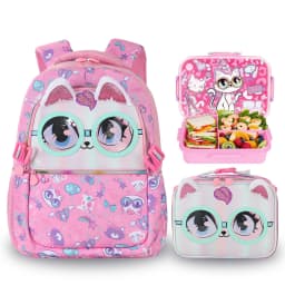 3 Pcs Kids Backpack Set for Girls School Bag, Lightweight Elementary, Large Capacity & Water-Resistant, with Lunch Bag&Lunch Box