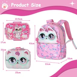 3 Pcs Kids Backpack Set for Girls School Bag, Lightweight Elementary, Large Capacity & Water-Resistant, with Lunch Bag&Lunch Box