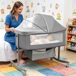 3-in-1 baby bed, portable crib, baby playpen, 0–3 years, multifunctional, foldable and adjustable, with a mosquito net and castors