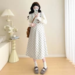 Maternity Suit 2026 Spring Autumn Sweet Cute Loose Comfortable Polka Dot Vest Dress and Sweater Two Piece Set For Pregnant Women
