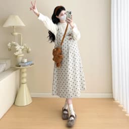 Maternity Suit 2026 Spring Autumn Sweet Cute Loose Comfortable Polka Dot Vest Dress and Sweater Two Piece Set For Pregnant Women