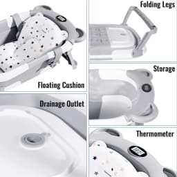 Foldable Baby Bathtub with Built-in Thermometer PP TPE Safe Material Non-Slip Infant Bath Tub for Home Travel