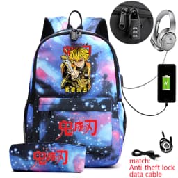 Demon Slayer Zenitsu Anime Print Anti-Theft School Backpack with Pencil Case for Boys Teen Students Lightweight Durable