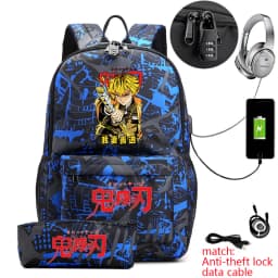 Demon Slayer Zenitsu Anime Print Anti-Theft School Backpack with Pencil Case for Boys Teen Students Lightweight Durable